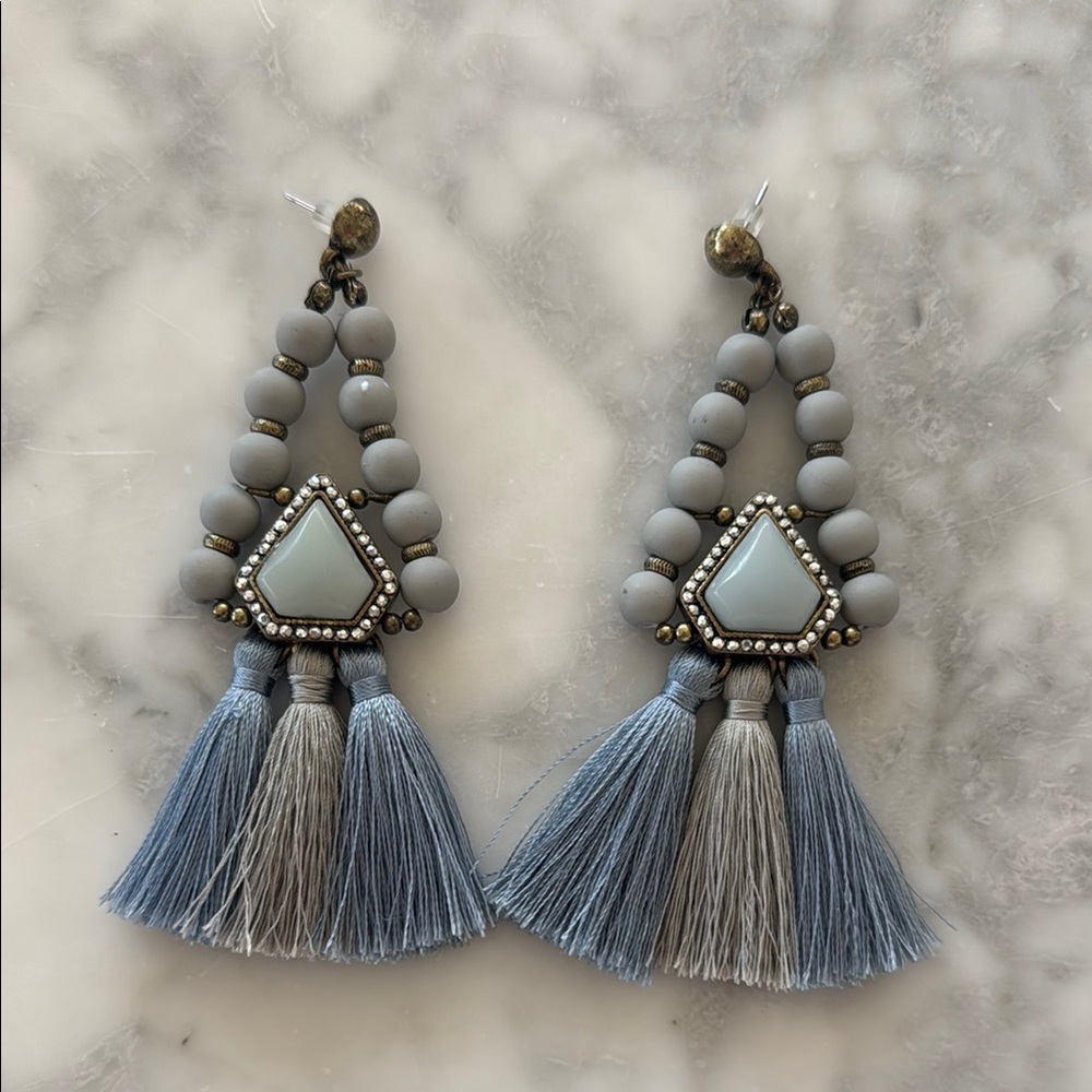 Bauble Bar x Bloomingdales - Boho Tassel Earrings with Beads, Blue Hues, Large